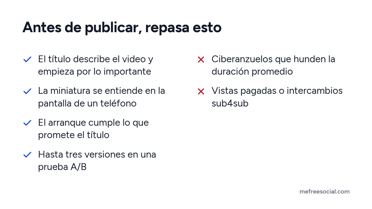 Lista de cuatro hábitos que ayudan a tener más vistas en YouTube y dos que YouTube considera un problema: ciberanzuelos y participación artificial