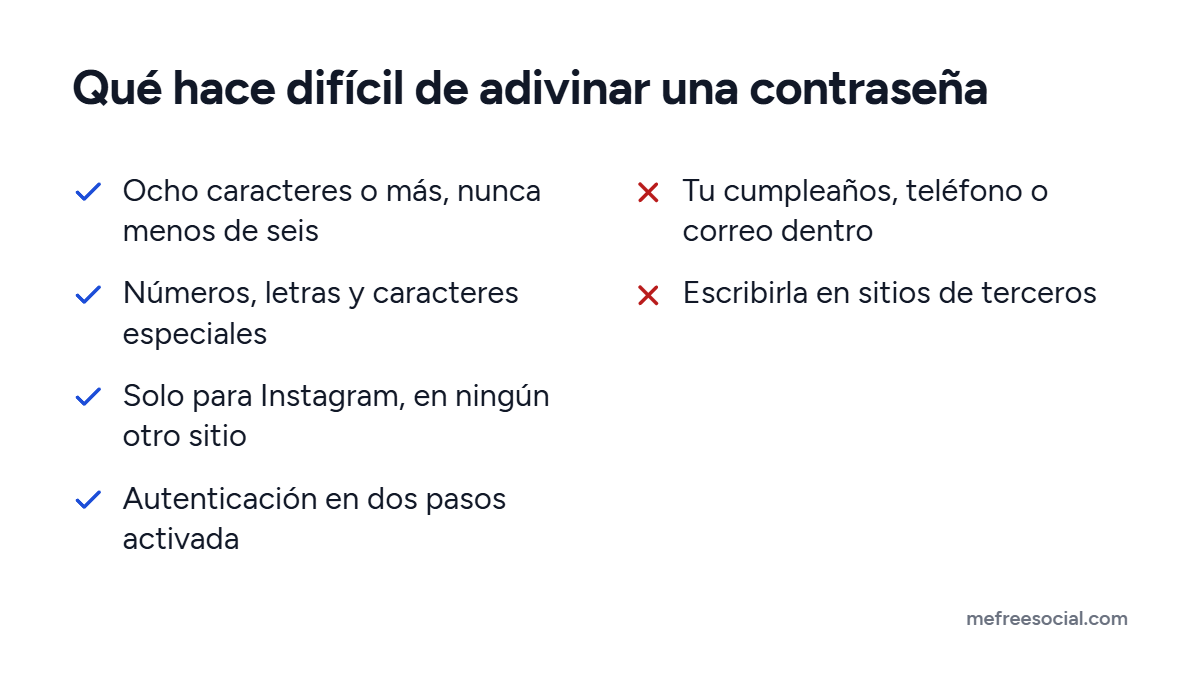 Lista de cuatro rasgos de una contraseña segura de Instagram y dos hábitos que evitar: datos personales en ella y escribirla en sitios de terceros