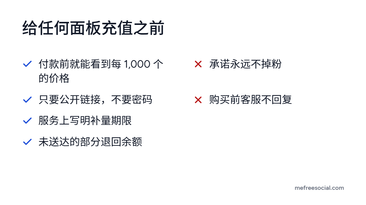 清单：可靠SMM面板的四个标志和两个警示信号，即承诺永远不掉粉和客服不回复